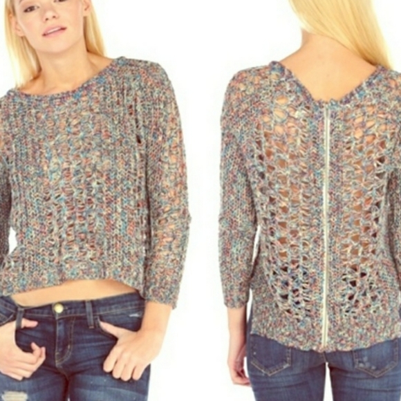 Vintage Havana Sweaters - Vintage Havana open knit multi color zip back top